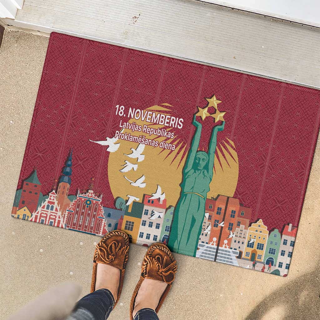 Latvia Independence Day Rubber Doormat Latvija with Freedom Monument