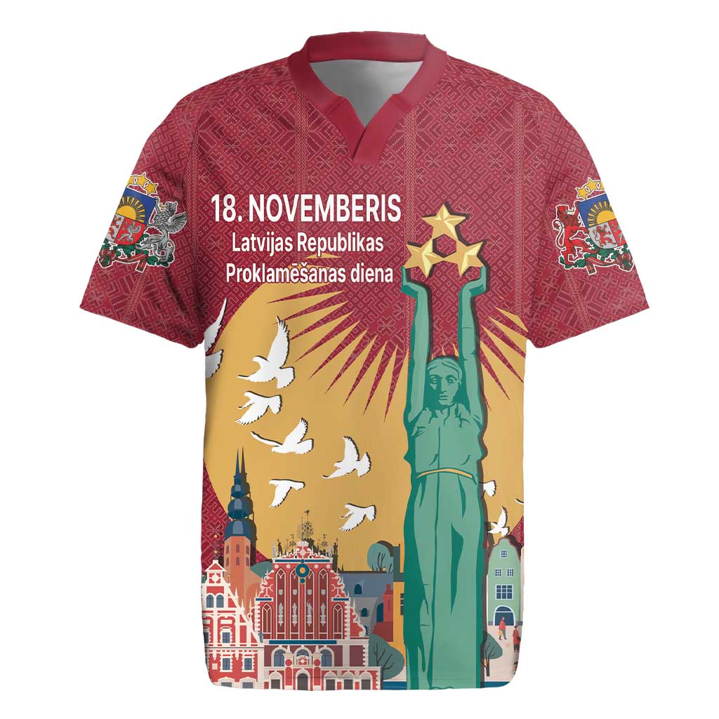 Latvia Independence Day Rugby Jersey Latvija with Freedom Monument