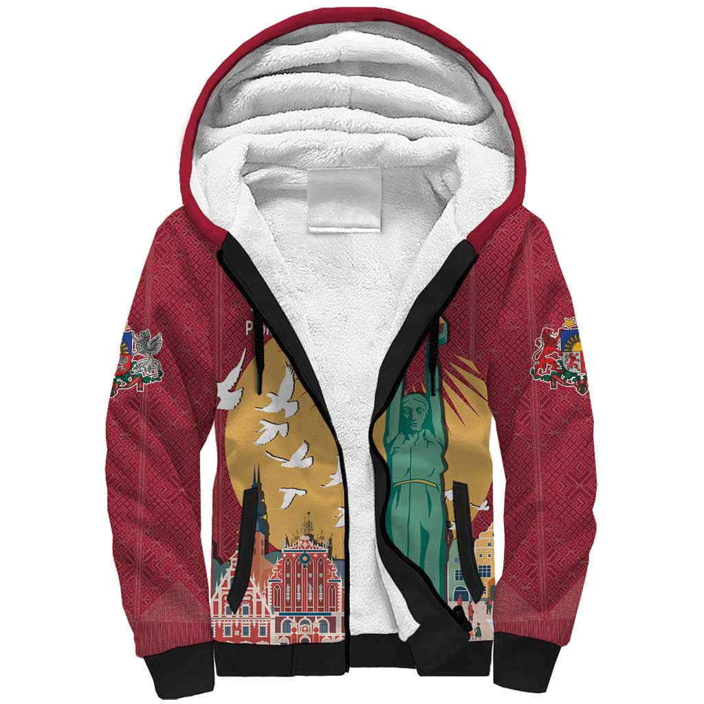 Latvia Independence Day Sherpa Hoodie Latvija with Freedom Monument