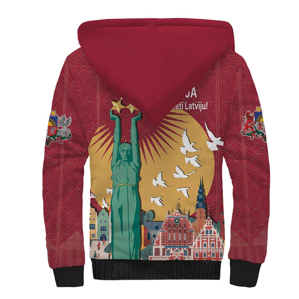 Latvia Independence Day Sherpa Hoodie Latvija with Freedom Monument
