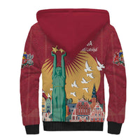 Latvia Independence Day Sherpa Hoodie Latvija with Freedom Monument