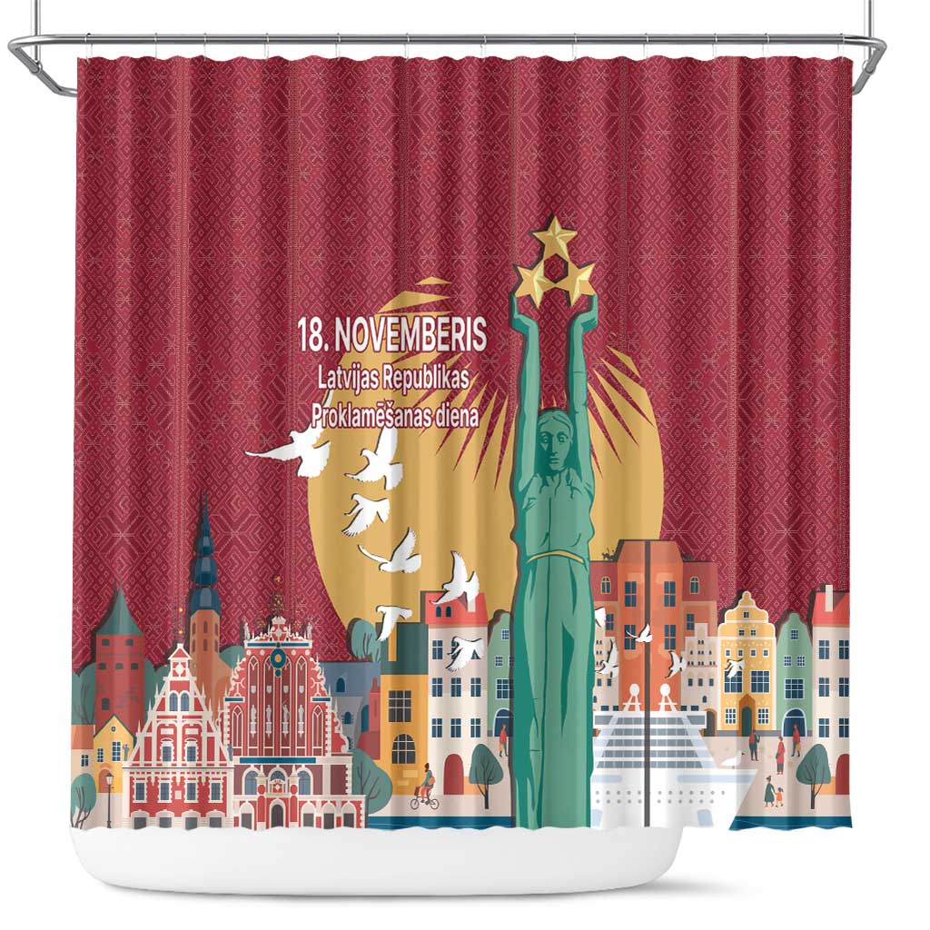 Latvia Independence Day Shower Curtain Latvija with Freedom Monument