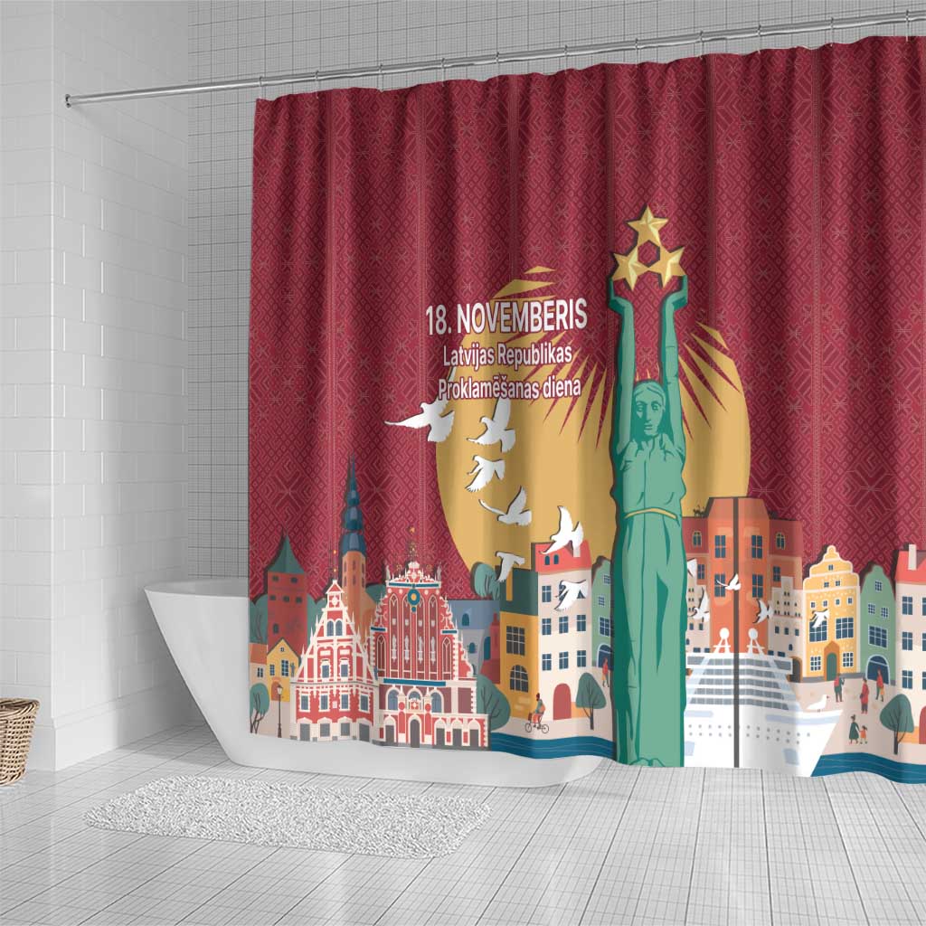 Latvia Independence Day Shower Curtain Latvija with Freedom Monument