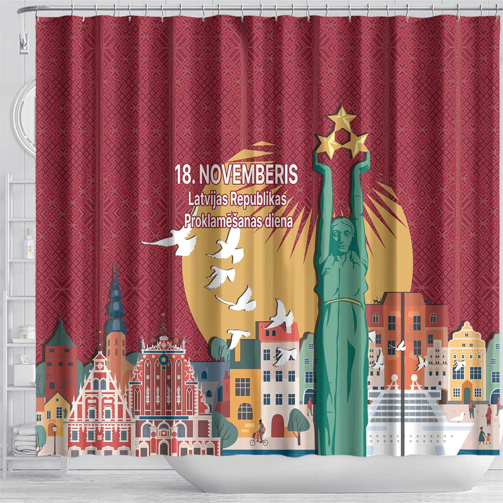 Latvia Independence Day Shower Curtain Latvija with Freedom Monument