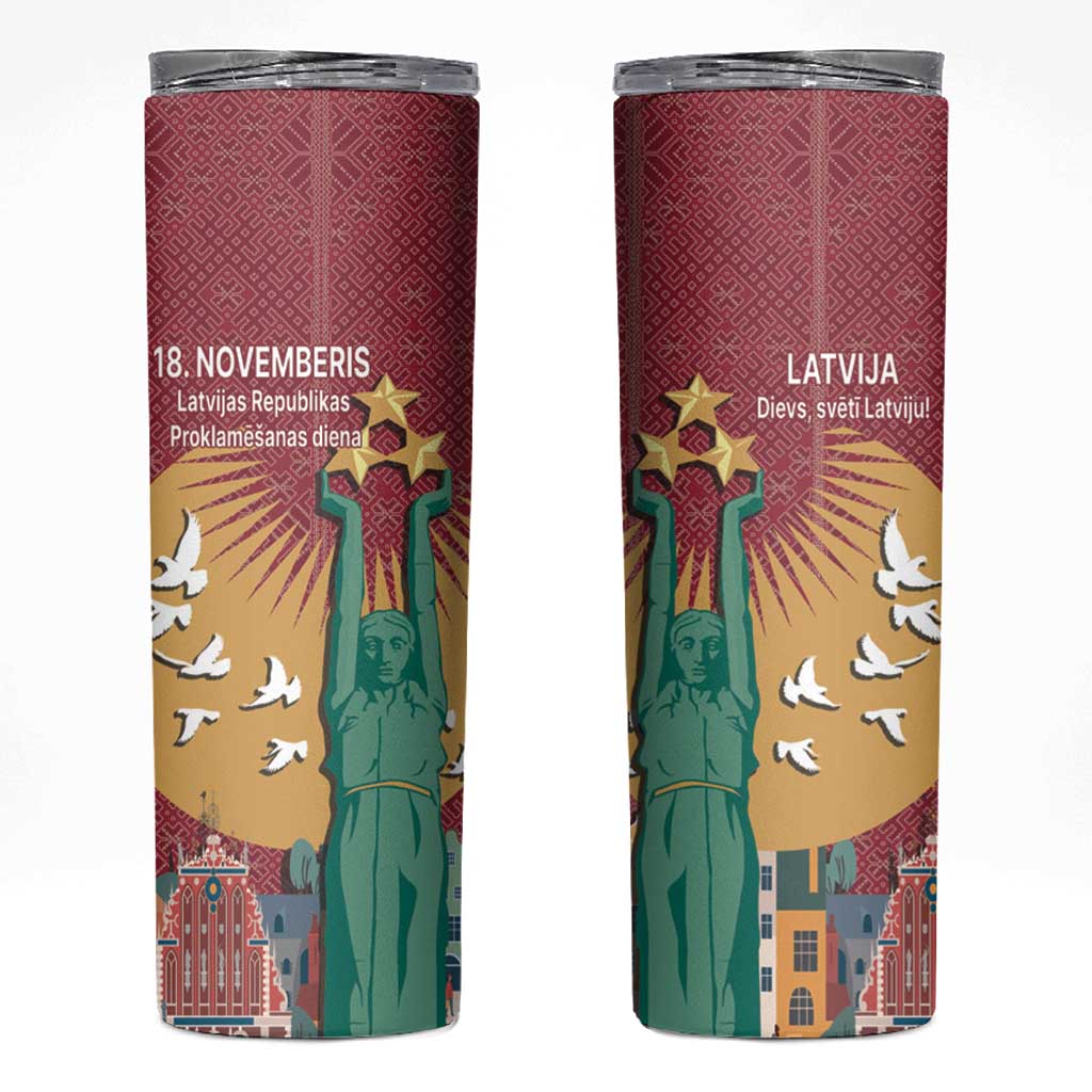 Latvia Independence Day Skinny Tumbler Latvija with Freedom Monument