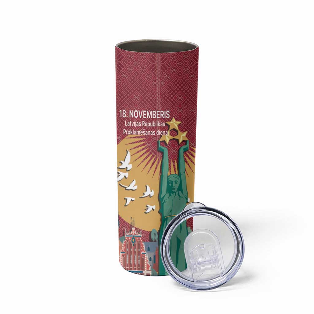 Latvia Independence Day Skinny Tumbler Latvija with Freedom Monument
