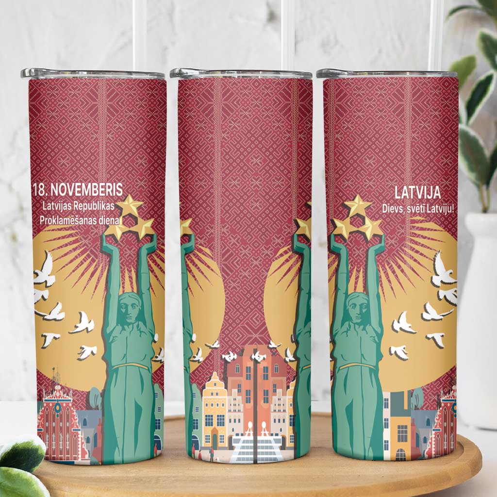 Latvia Independence Day Skinny Tumbler Latvija with Freedom Monument