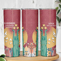 Latvia Independence Day Skinny Tumbler Latvija with Freedom Monument