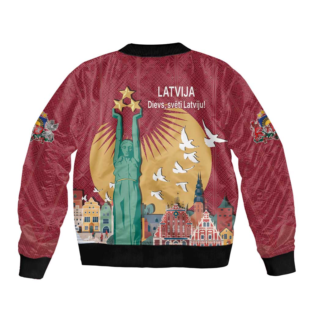 Latvia Independence Day Sleeve Zip Bomber Jacket Latvija with Freedom Monument