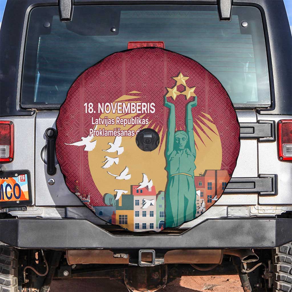 Latvia Independence Day Spare Tire Cover Latvija with Freedom Monument