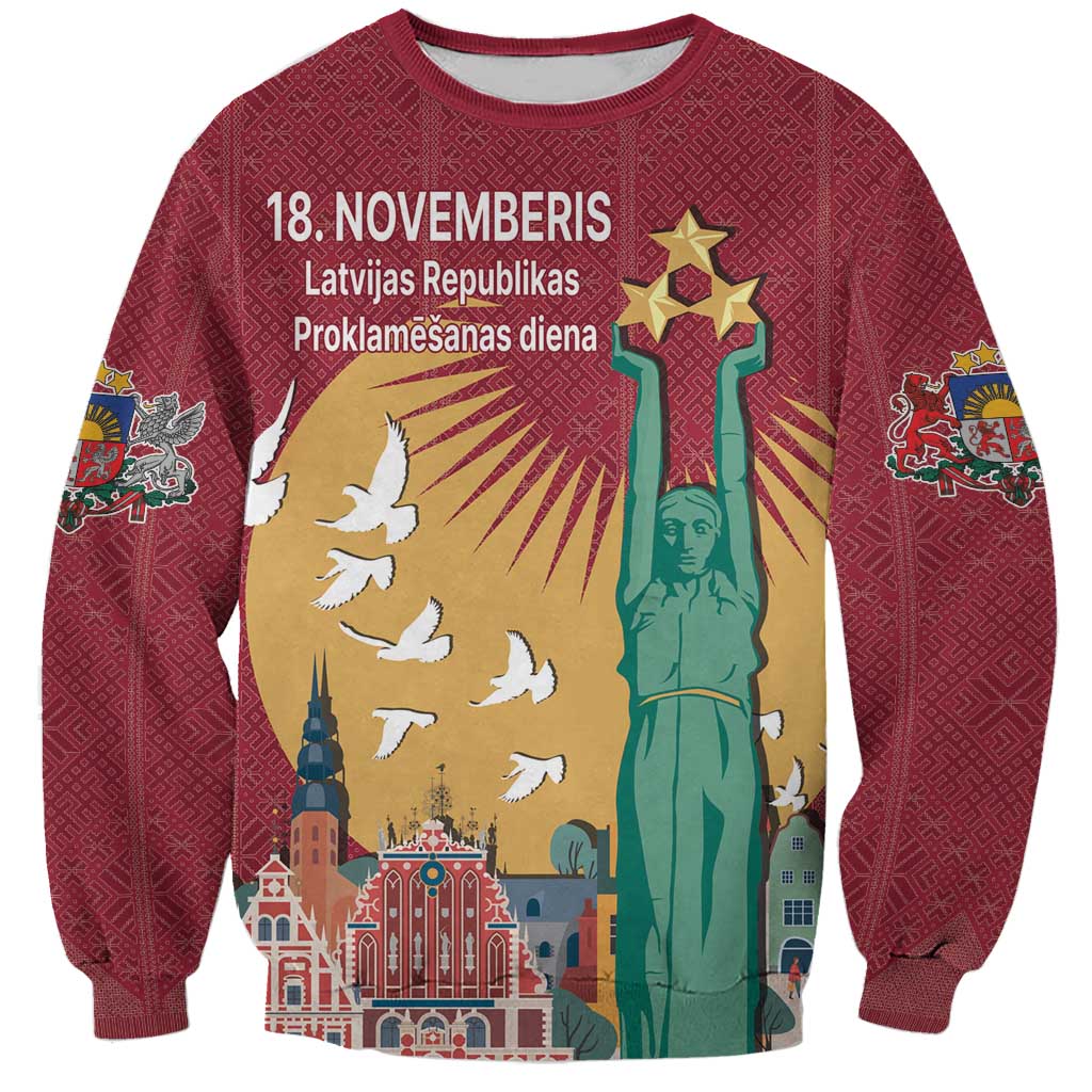 Latvia Independence Day Sweatshirt Latvija with Freedom Monument