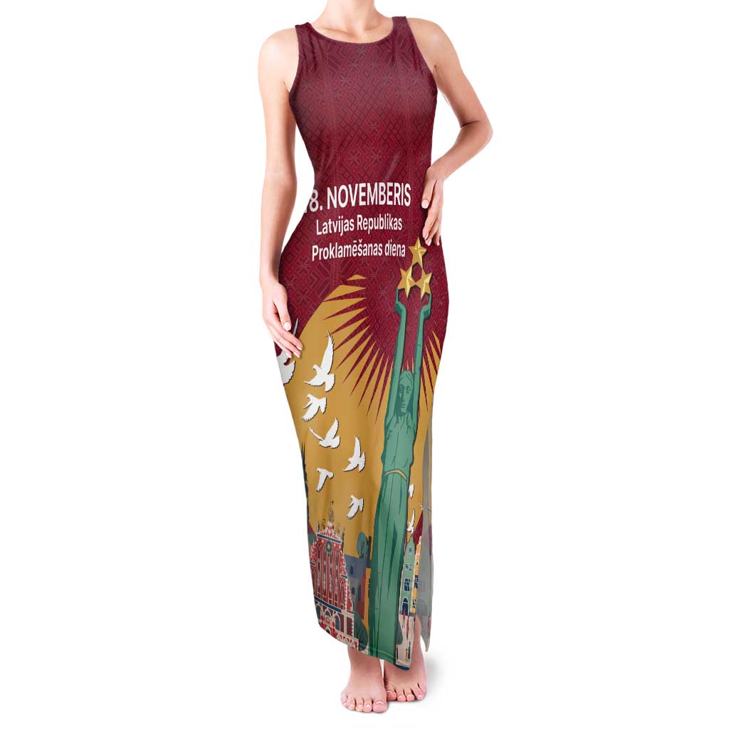 Latvia Independence Day Tank Maxi Dress Latvija with Freedom Monument
