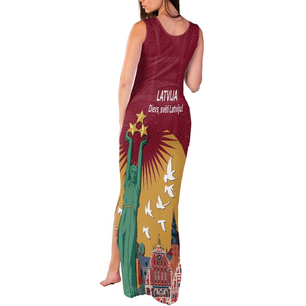 Latvia Independence Day Tank Maxi Dress Latvija with Freedom Monument