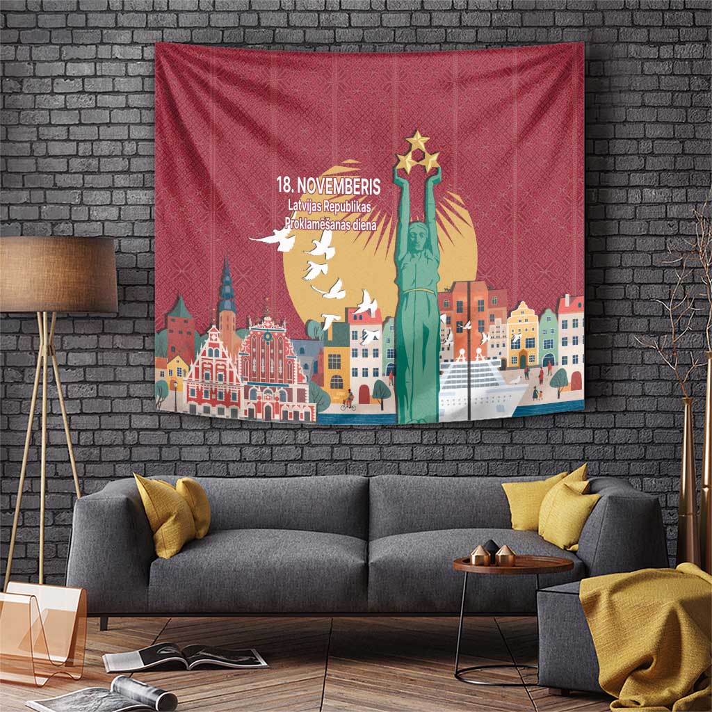 Latvia Independence Day Tapestry Latvija with Freedom Monument