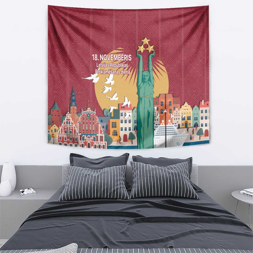 Latvia Independence Day Tapestry Latvija with Freedom Monument
