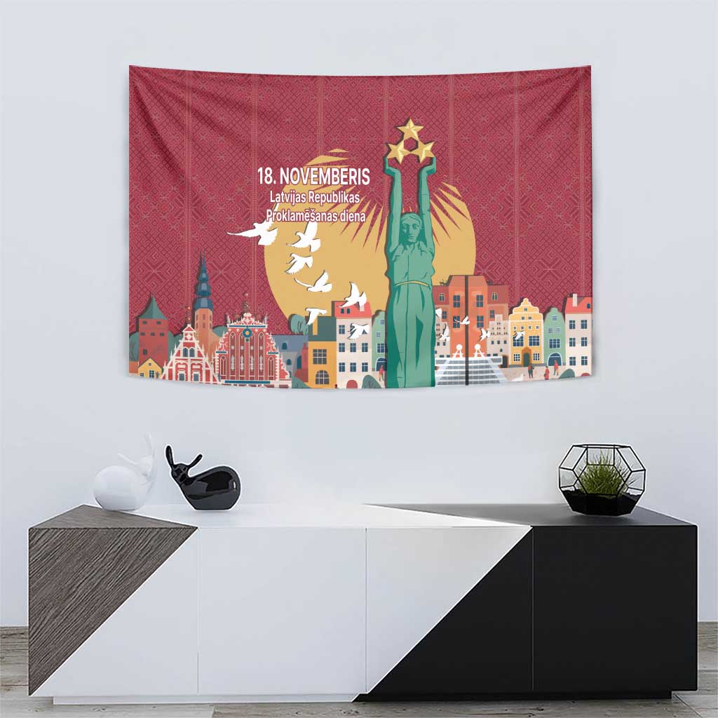 Latvia Independence Day Tapestry Latvija with Freedom Monument