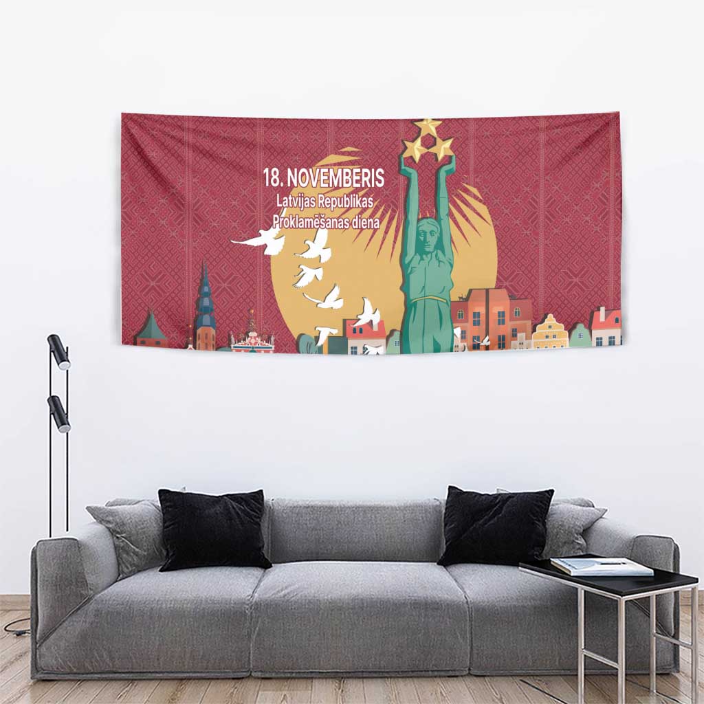 Latvia Independence Day Tapestry Latvija with Freedom Monument