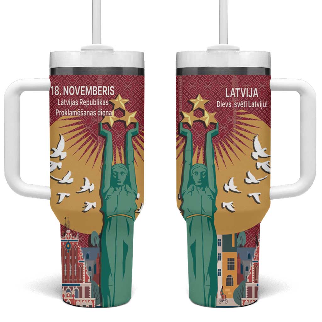 Latvia Independence Day Tumbler With Handle Latvija with Freedom Monument