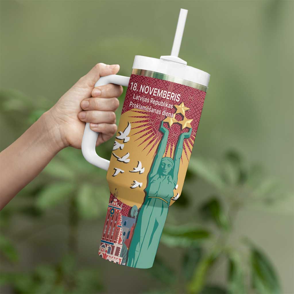 Latvia Independence Day Tumbler With Handle Latvija with Freedom Monument
