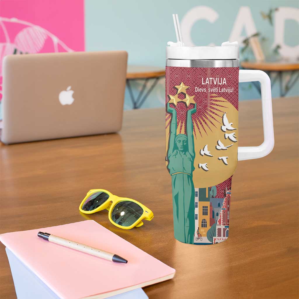 Latvia Independence Day Tumbler With Handle Latvija with Freedom Monument