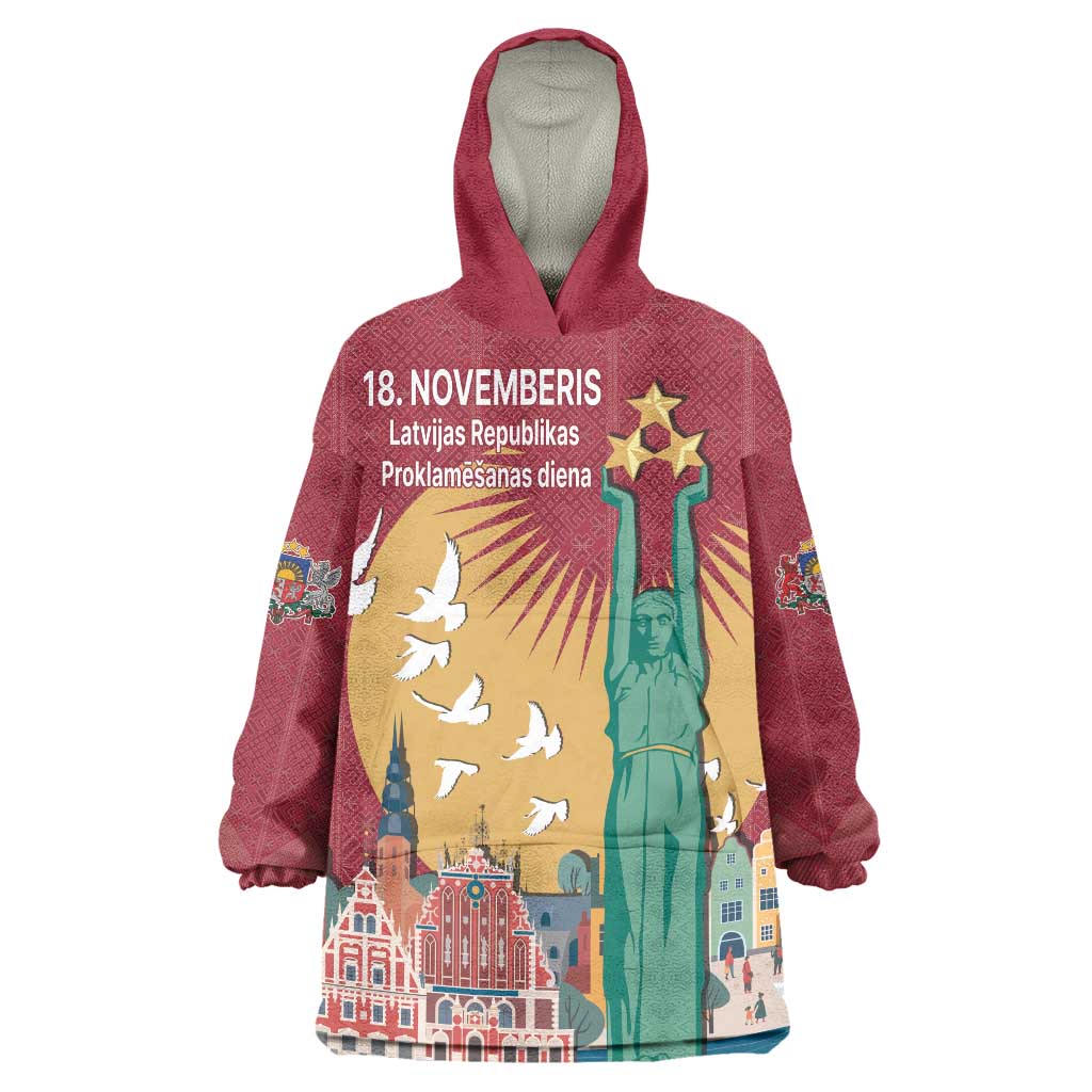 Latvia Independence Day Wearable Blanket Hoodie Latvija with Freedom Monument
