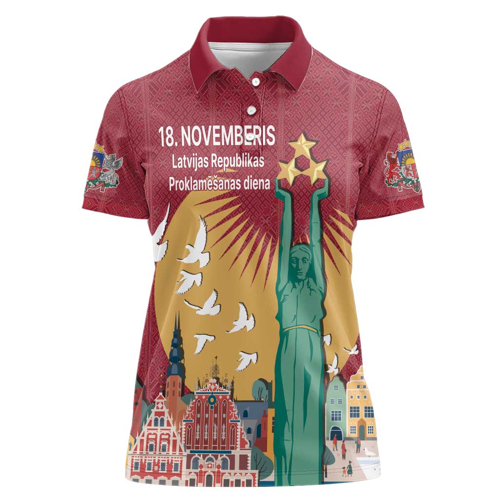 Latvia Independence Day Women Polo Shirt Latvija with Freedom Monument