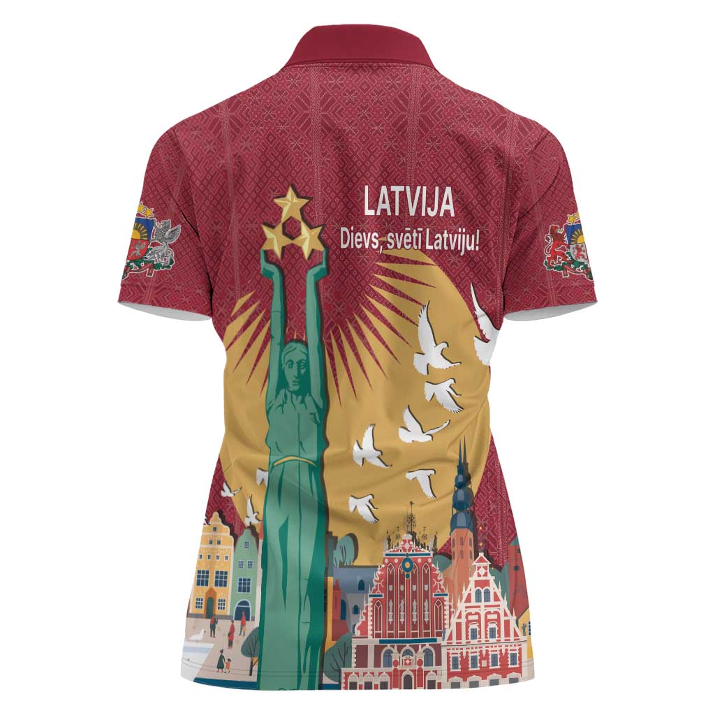 Latvia Independence Day Women Polo Shirt Latvija with Freedom Monument