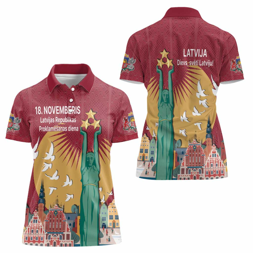 Latvia Independence Day Women Polo Shirt Latvija with Freedom Monument