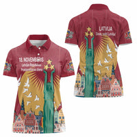Latvia Independence Day Women Polo Shirt Latvija with Freedom Monument