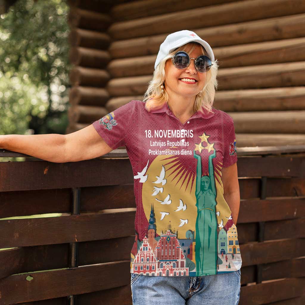 Latvia Independence Day Women Polo Shirt Latvija with Freedom Monument