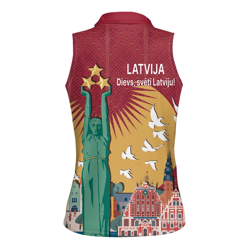 Latvia Independence Day Women Sleeveless Polo Shirt Latvija with Freedom Monument