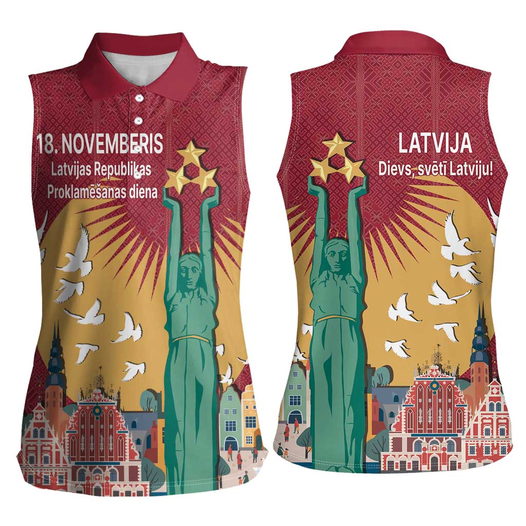 Latvia Independence Day Women Sleeveless Polo Shirt Latvija with Freedom Monument