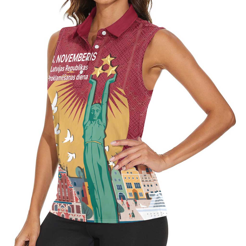 Latvia Independence Day Women Sleeveless Polo Shirt Latvija with Freedom Monument