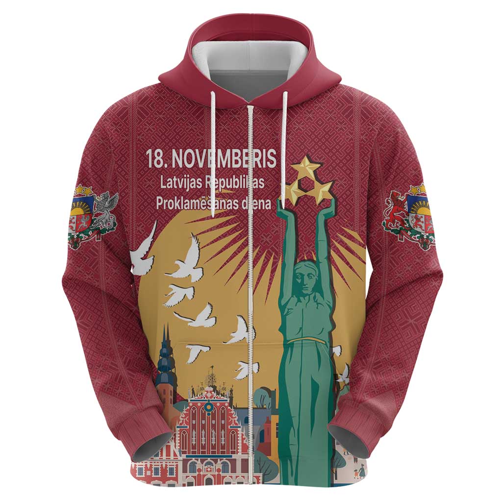 Latvia Independence Day Zip Hoodie Latvija with Freedom Monument