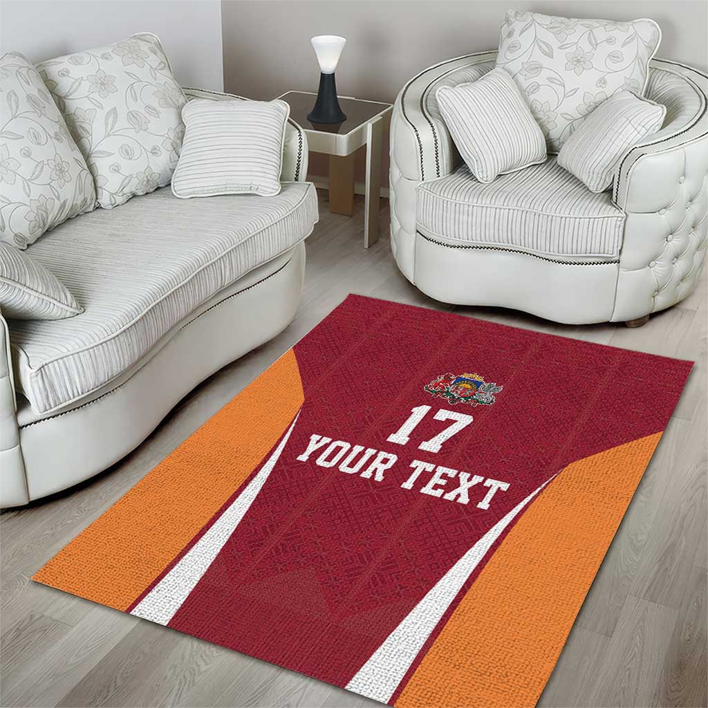 Latvia Football Custom Area Rug Red Latvian Pattern