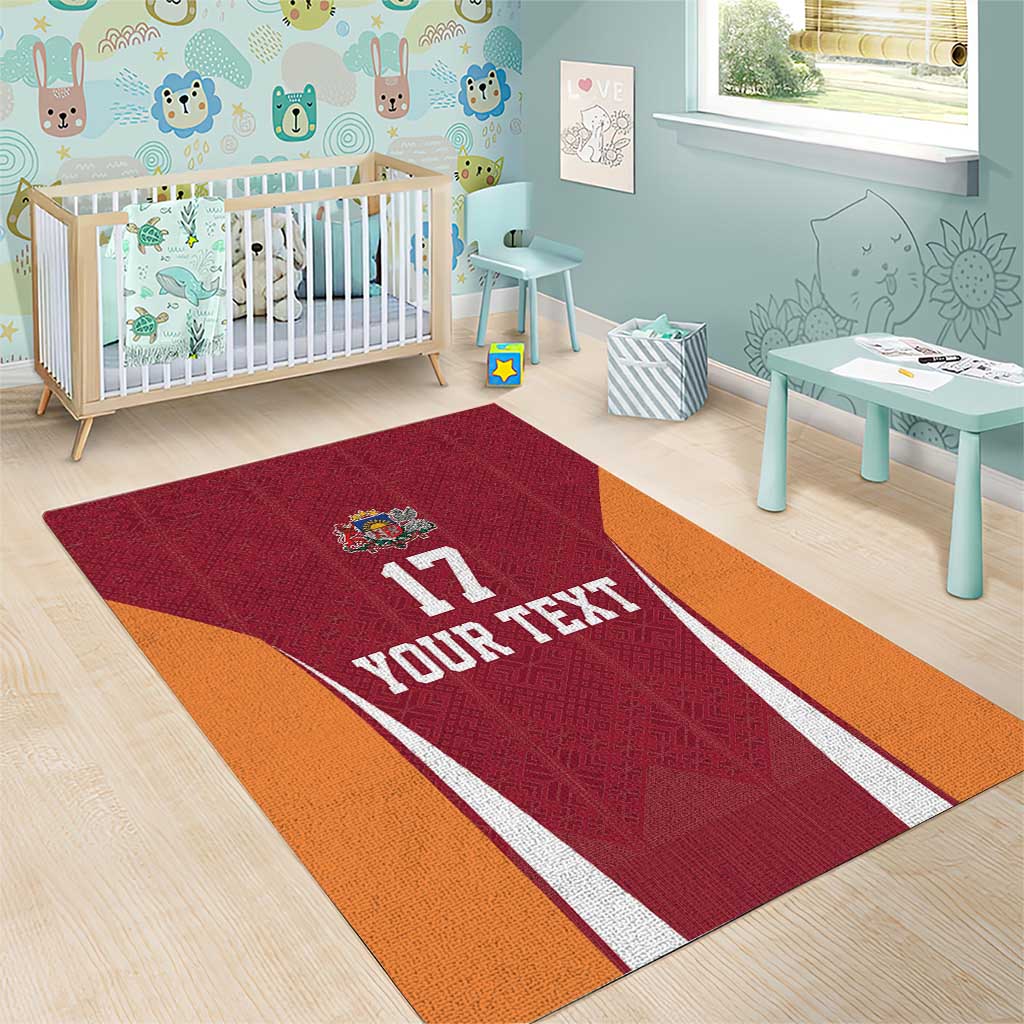 Latvia Football Custom Area Rug Red Latvian Pattern