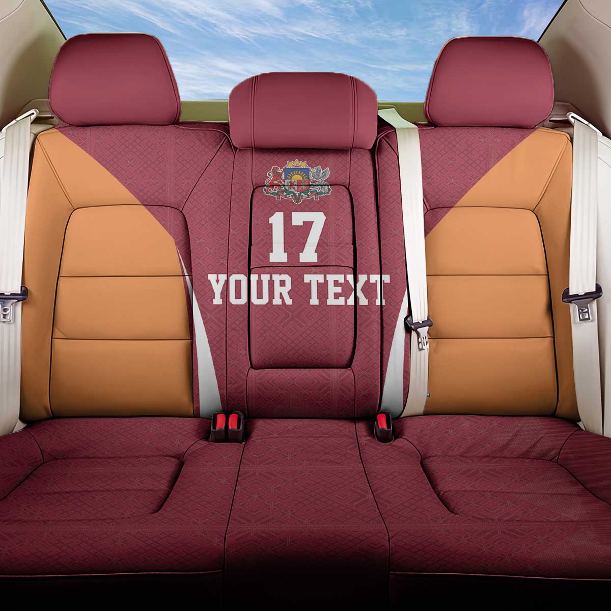 Latvia Football Custom Back Car Seat Cover Red Latvian Pattern