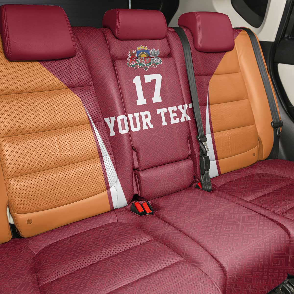 Latvia Football Custom Back Car Seat Cover Red Latvian Pattern