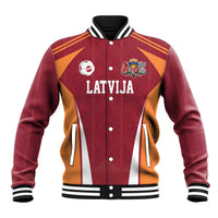 Latvia Football Custom Baseball Jacket Red Latvian Pattern