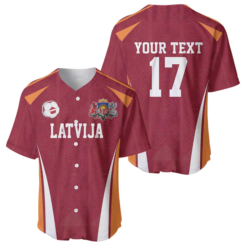 Latvia Football Custom Baseball Jersey Red Latvian Pattern