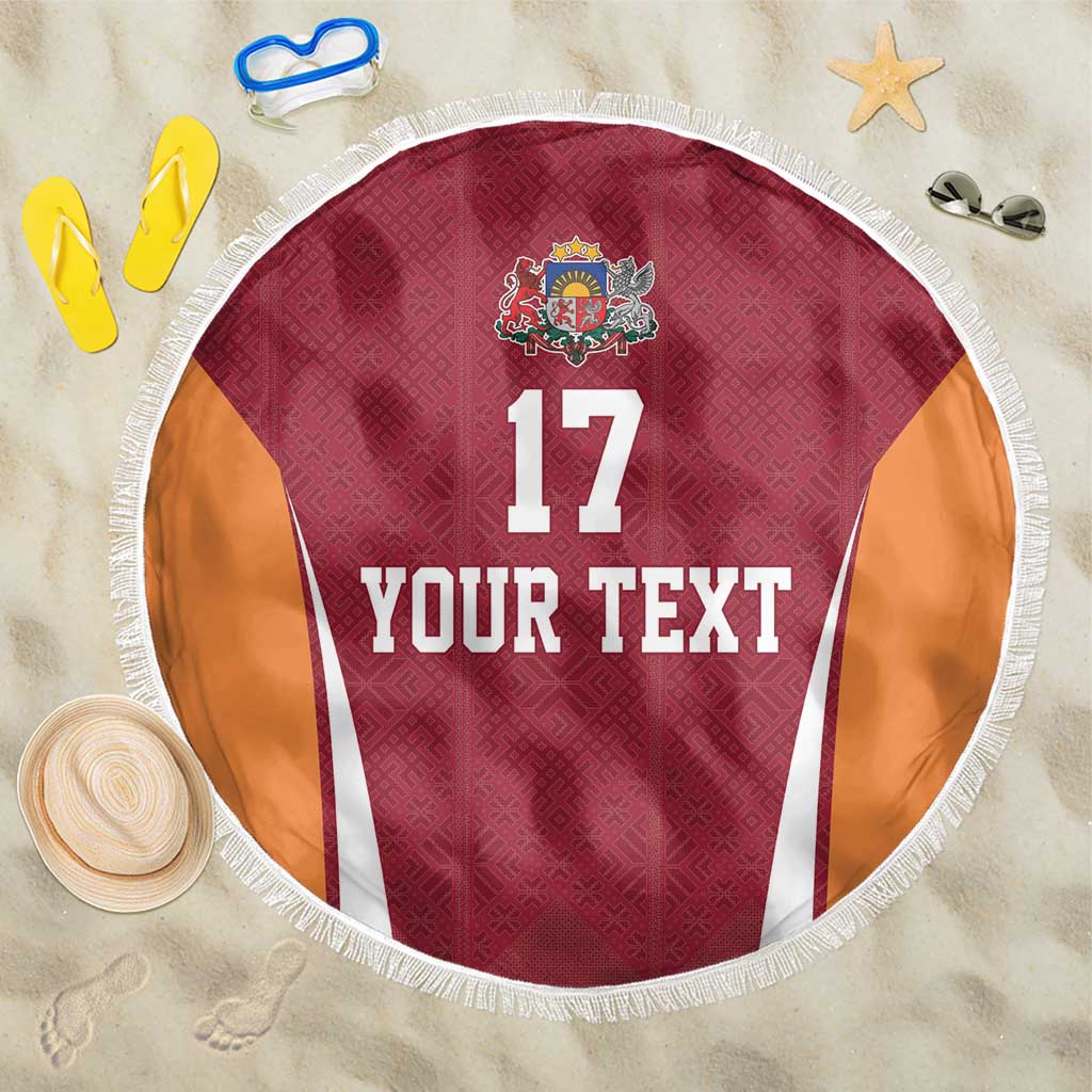 Latvia Football Custom Beach Blanket Red Latvian Pattern