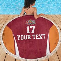 Latvia Football Custom Beach Blanket Red Latvian Pattern