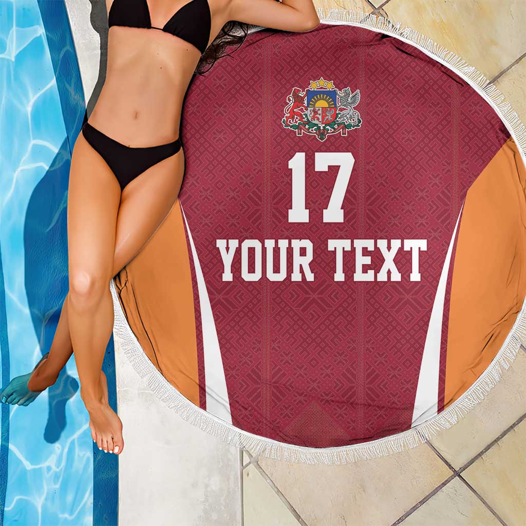 Latvia Football Custom Beach Blanket Red Latvian Pattern