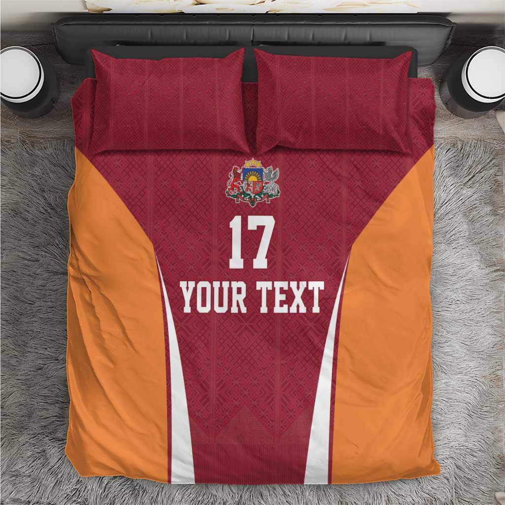 Latvia Football Custom Bedding Set Red Latvian Pattern