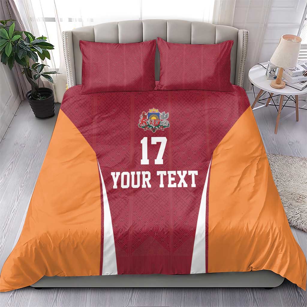 Latvia Football Custom Bedding Set Red Latvian Pattern