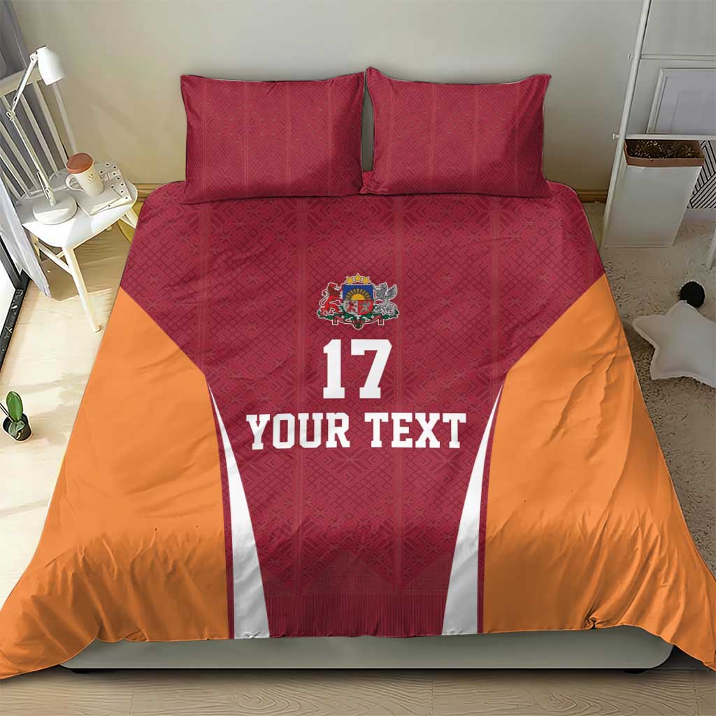 Latvia Football Custom Bedding Set Red Latvian Pattern