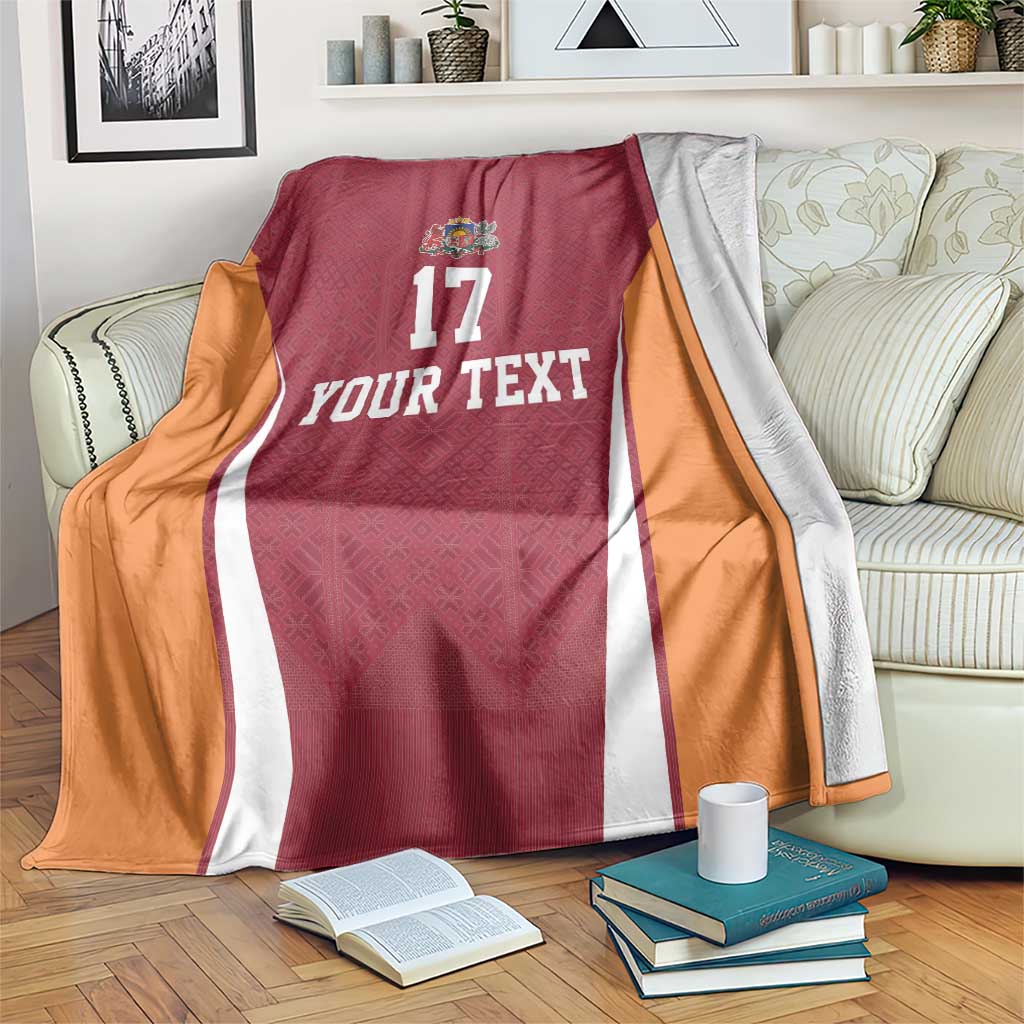 Latvia Football Custom Blanket Red Latvian Pattern