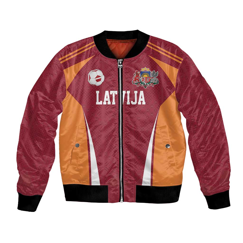 Latvia Football Custom Bomber Jacket Red Latvian Pattern