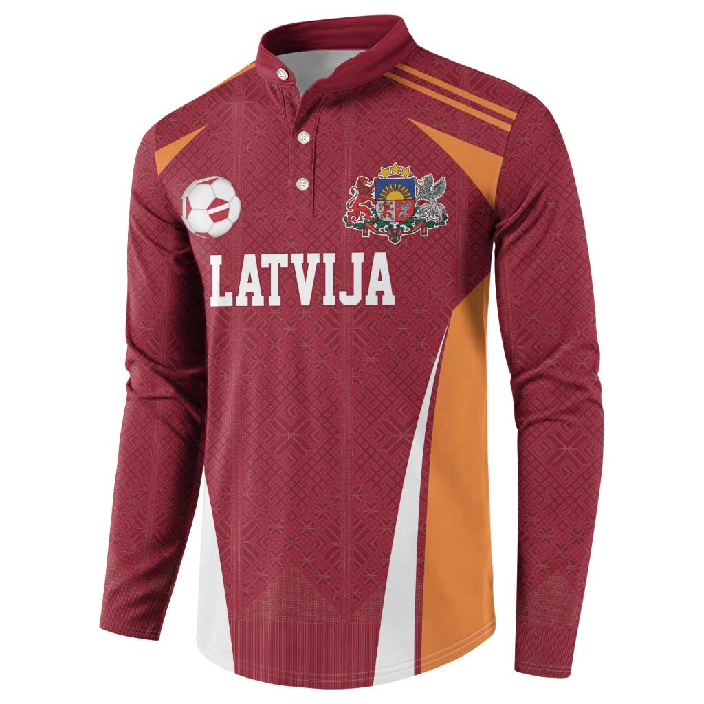 Latvia Football Custom Button Sweatshirt Red Latvian Pattern