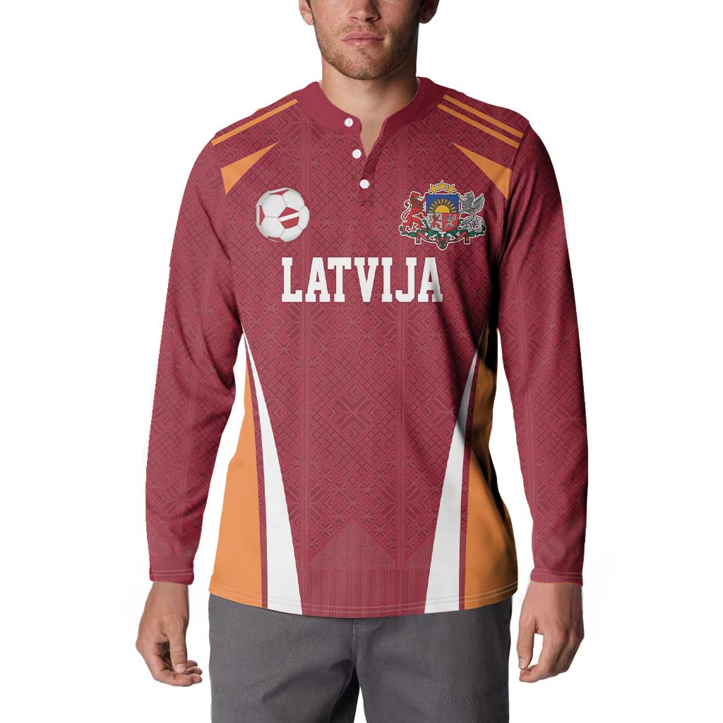 Latvia Football Custom Button Sweatshirt Red Latvian Pattern